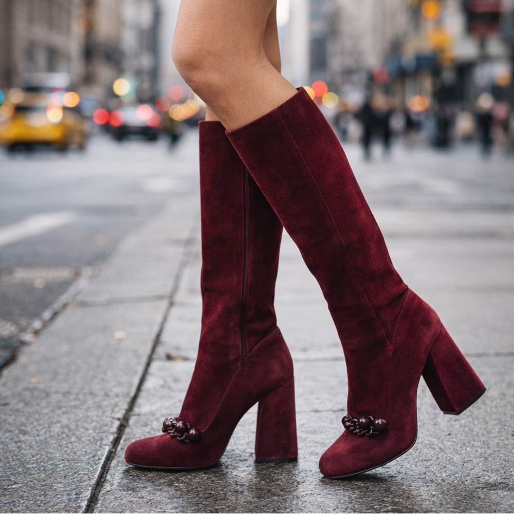 Tory Burch Deep Red Suede Heeled Boots